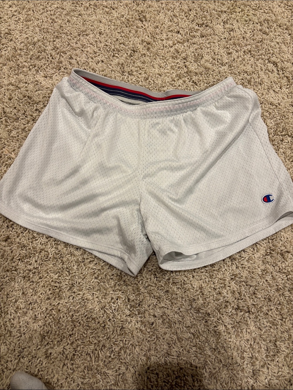 Champion Women's White Mesh Athletic Shorts with Trimmed Waistband
